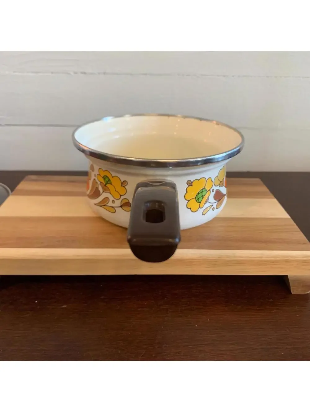 Sanko Ware Japan 1970’s Country Flowers Saucepan - Porcelain Enameled Steel